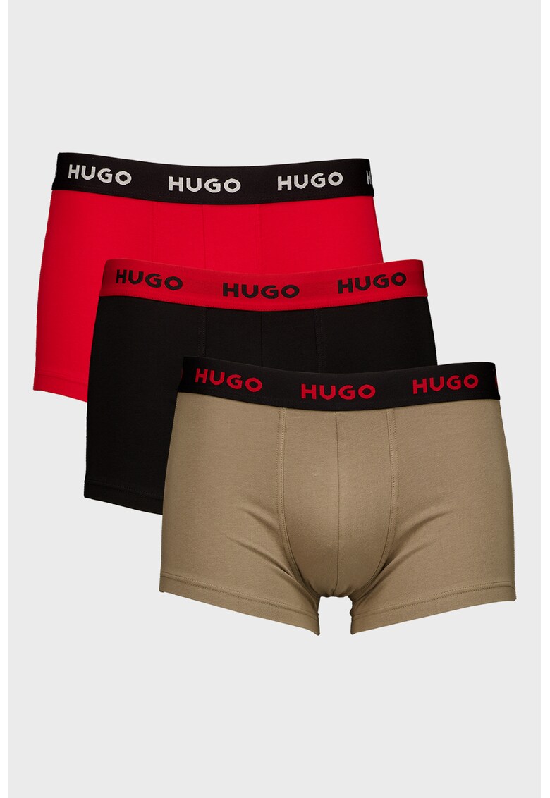 Set de boxeri cu banda elastica cu logo - 3 perechi - Rosu/Negru/Kaki