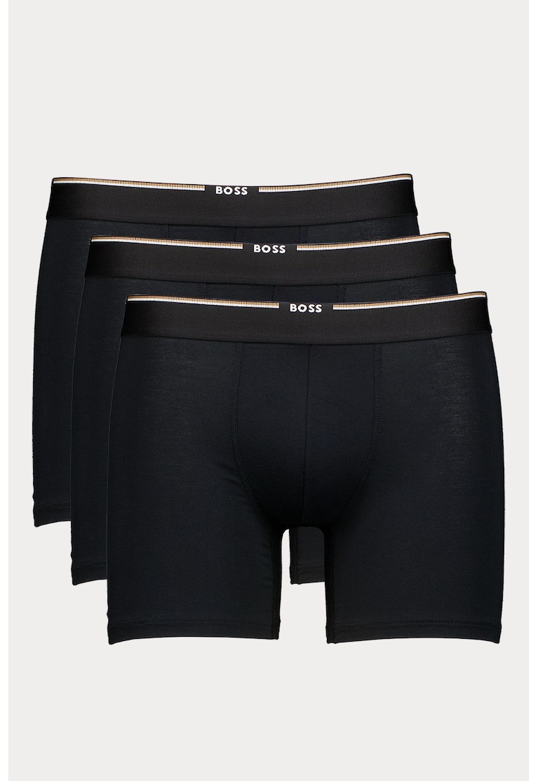 Set de boxeri cu banda logo in talie - 3 perechi - Negru