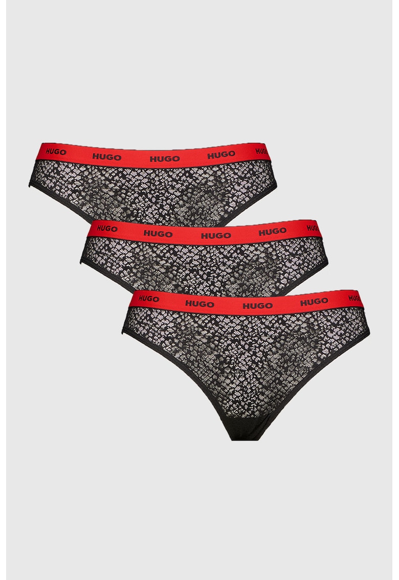 Set de chiloti din dantela cu banda logo in talie - 3 perechi Set de chiloti din dantela cu banda logo in talie - 3 perechi