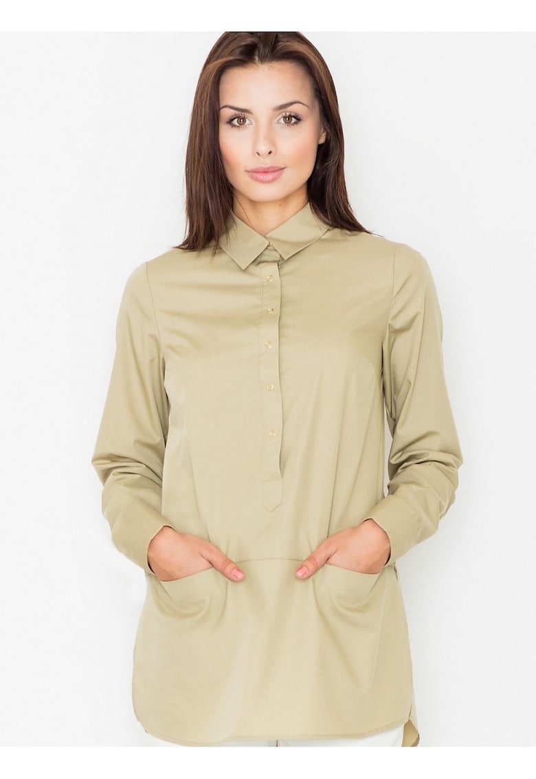 Camasa pentru dama  maneci 3/4 - bumbac - bej -