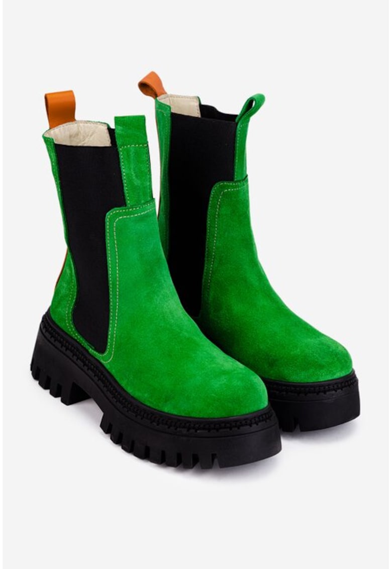 Botine verzi din piele intoarsa cu elastic negru Botine verzi din piele intoarsa cu elastic negru