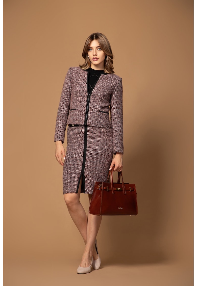 Cardigan scurt cu fermoar - din amestec de lana