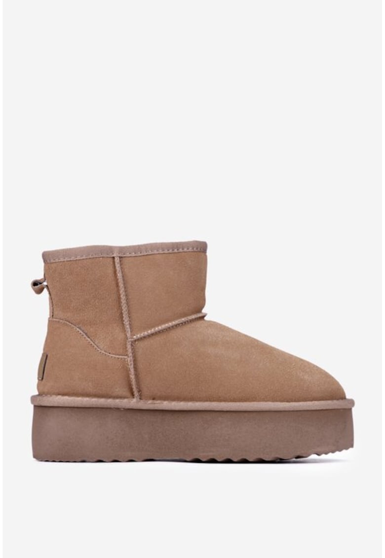 Ghete din piele intoarsa taupe cu talpa inalta - Maro taupe