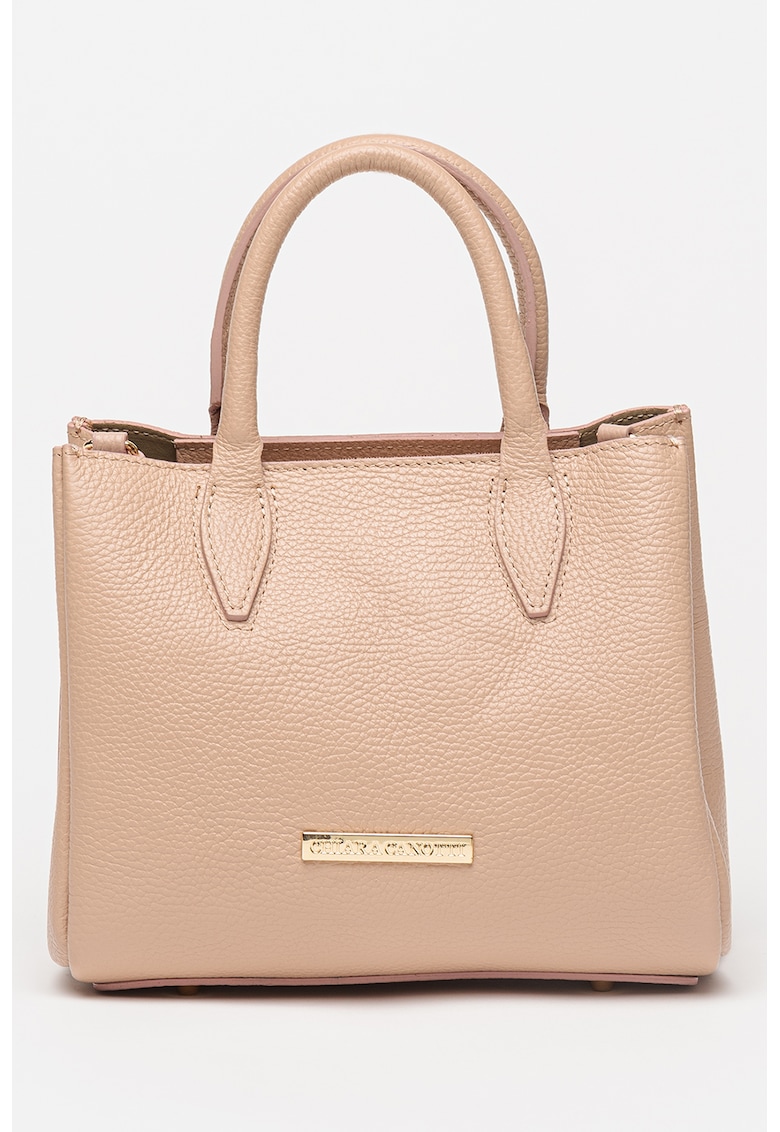 Geanta din piele cu bareta de umar detasabila - Bej deschis