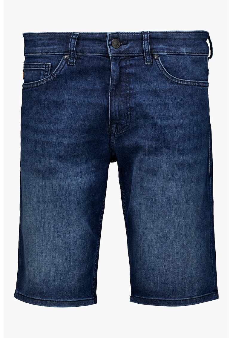 Bermude din denim cu aspect decolorat - Albastru inchis