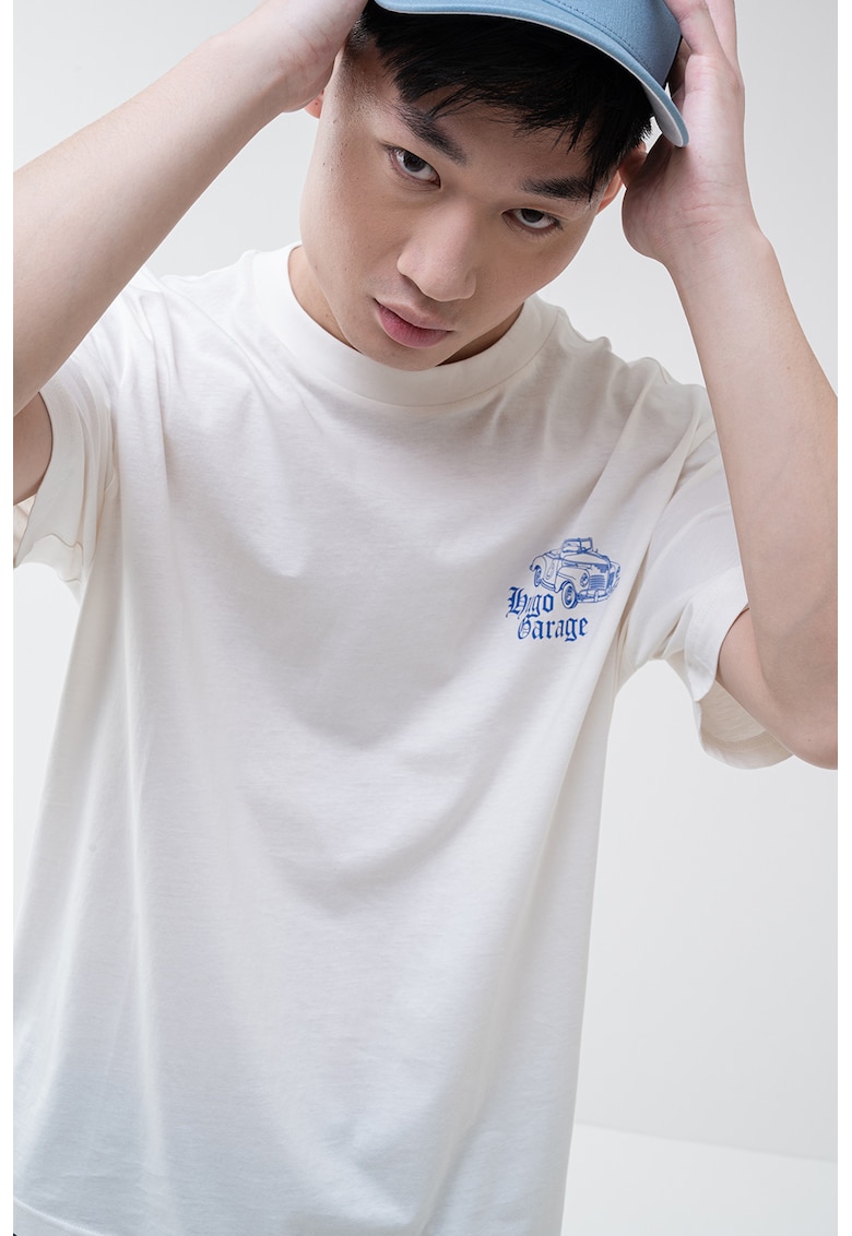 Tricou cu imprimeu grafic - Alb fildes/Albastru royal