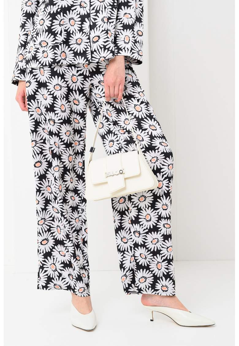 Pantaloni florali cu croiala ampla - Alb/Negru/Piersica