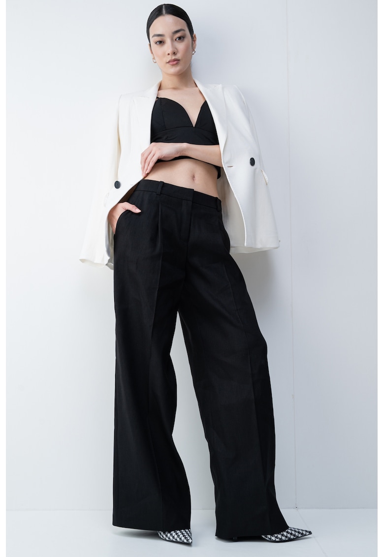 Pantaloni din amestec de in cu croiala ampla