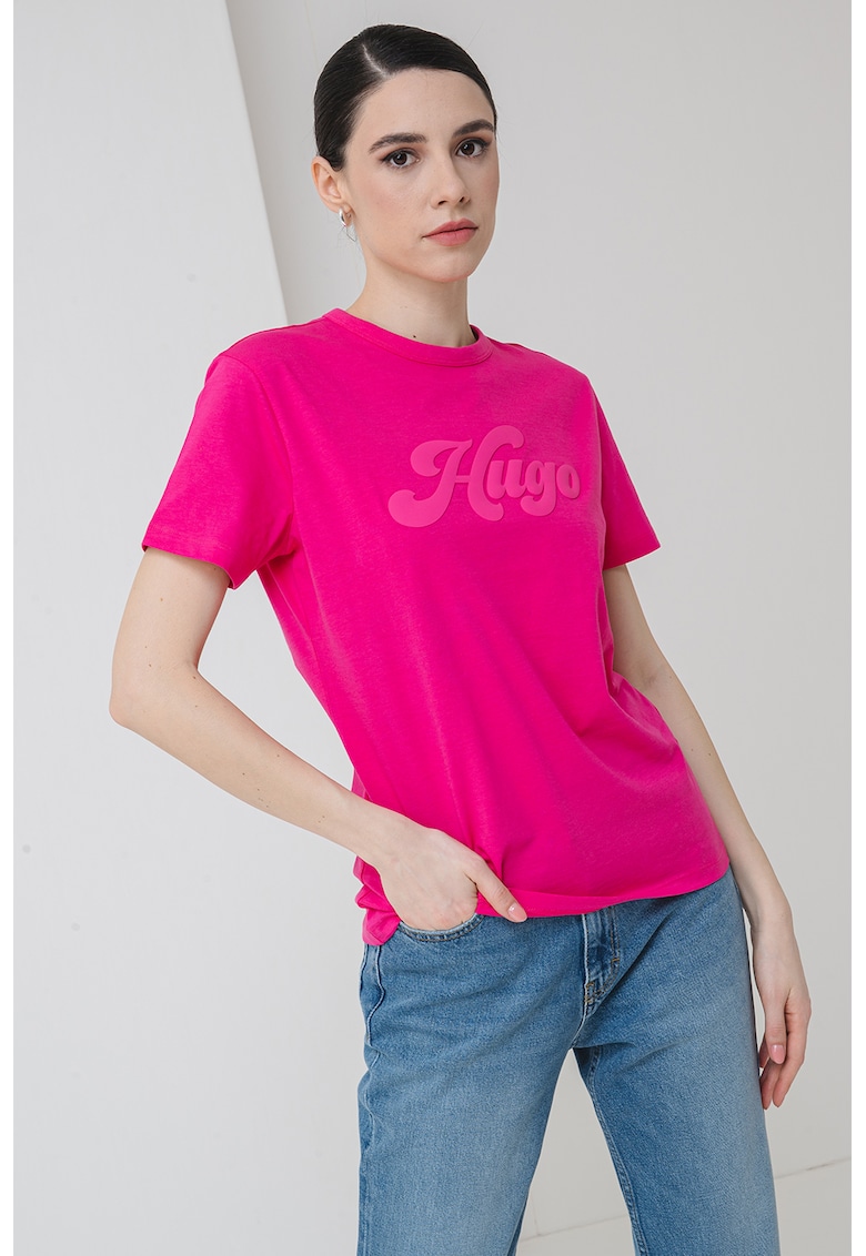 Hugo Tricou din bumbac cu logo in relief - Roz aprins