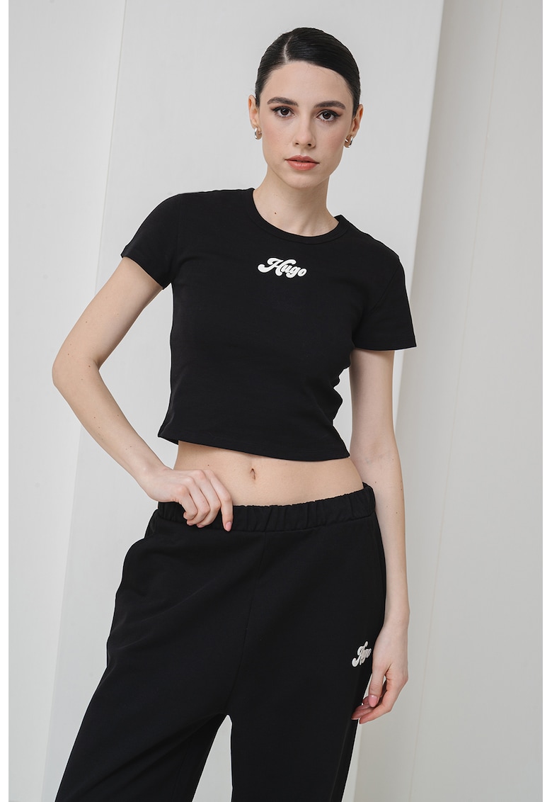 Tricou crop cu imprimeu logo