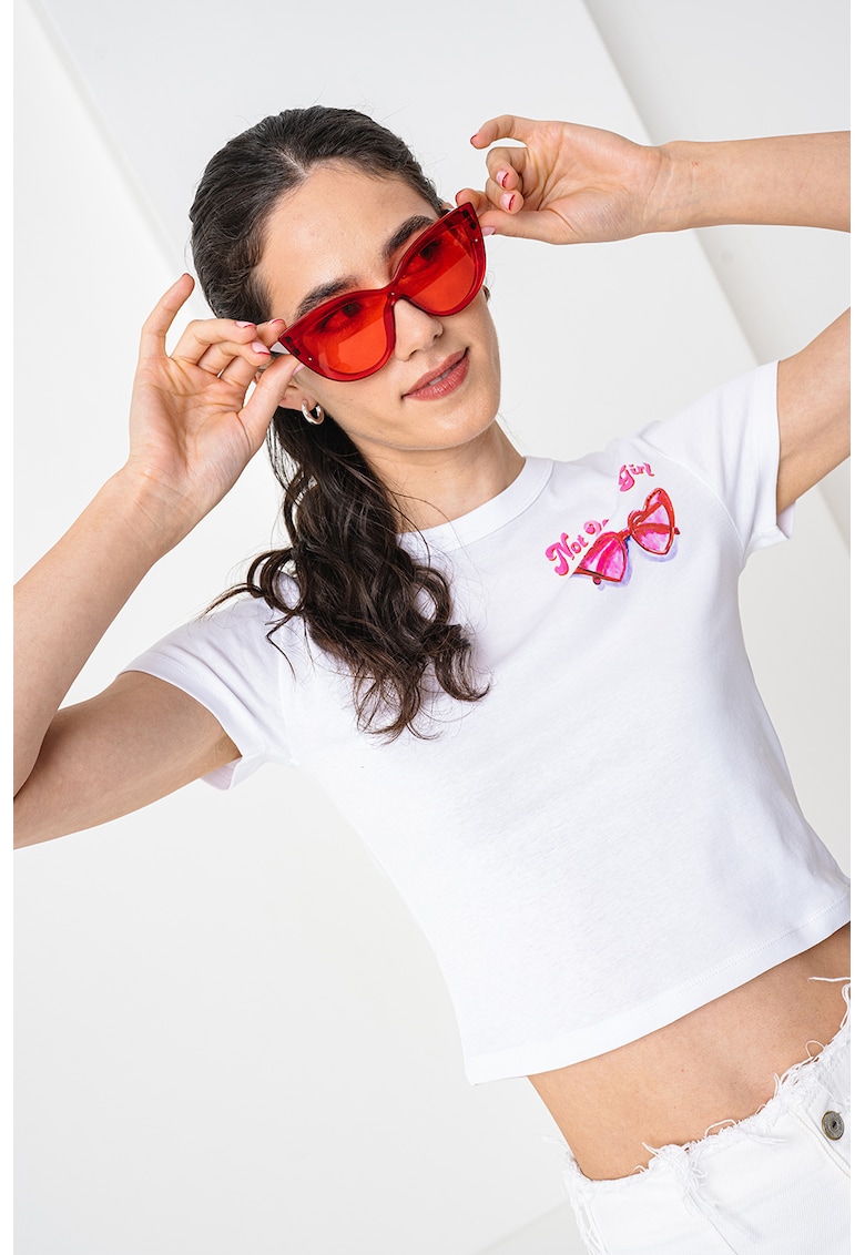 Tricou crop cu imprimeu logo