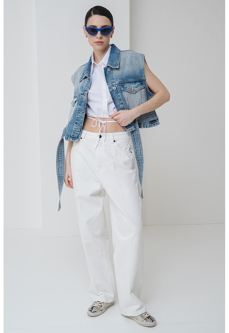 Jacheta crop din denim - fara maneci