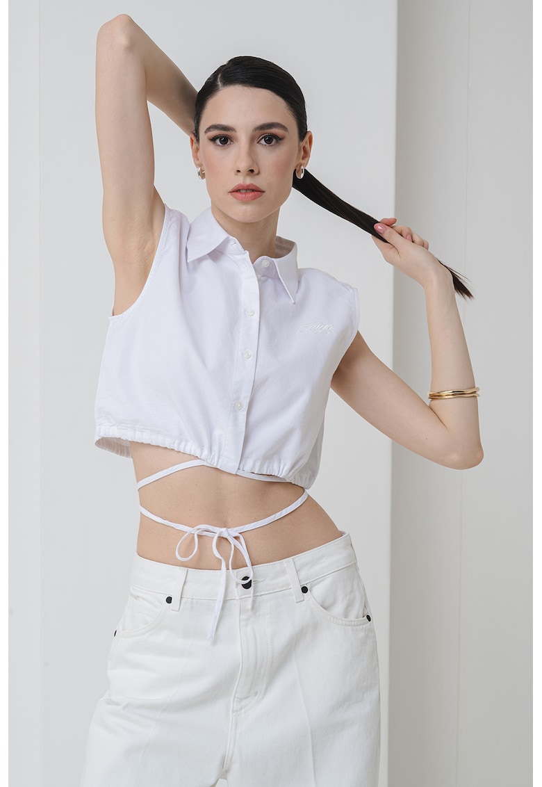 Bluza crop fara maneci cu guler ascutit