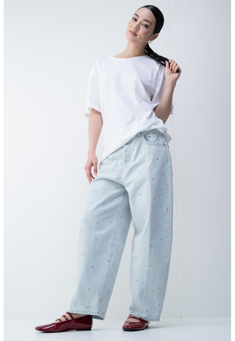 Blugi supradimensionati cu broderie - Albastru glaciar