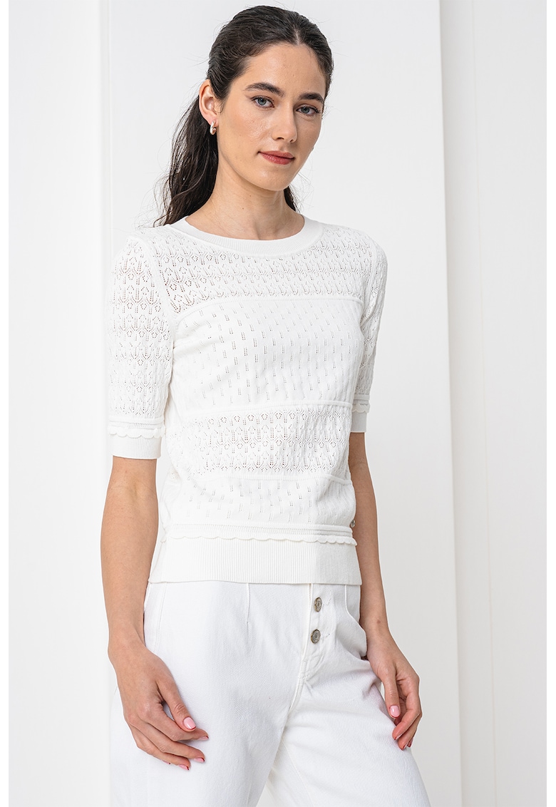 Bluza cu maneci medii si model cu perforatii Fhoenix