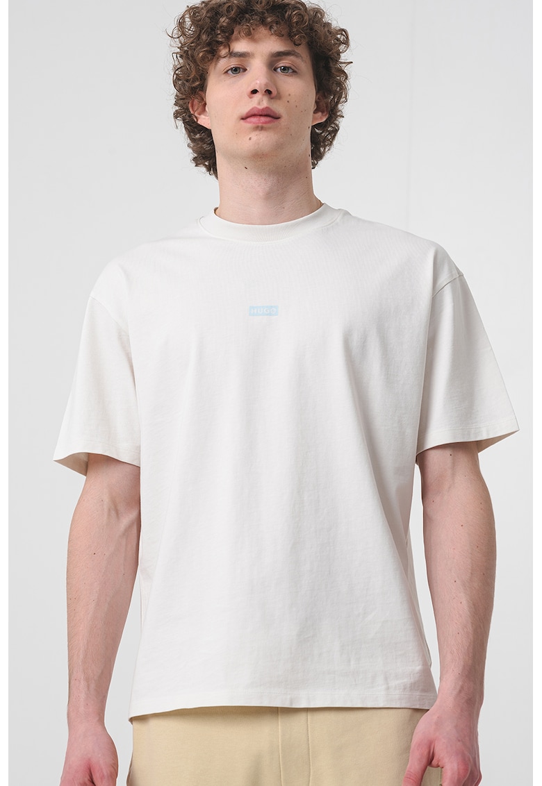 Tricou de bumbac cu logo Nalono - Alb/Albastru deschis