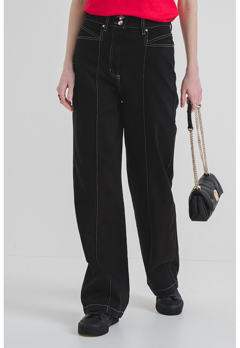 Blugi lungi cu croiala dreapta - Alb fildes/Negru