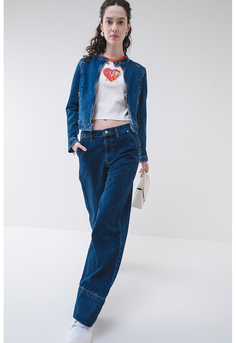 Jacheta crop de denim cambrata