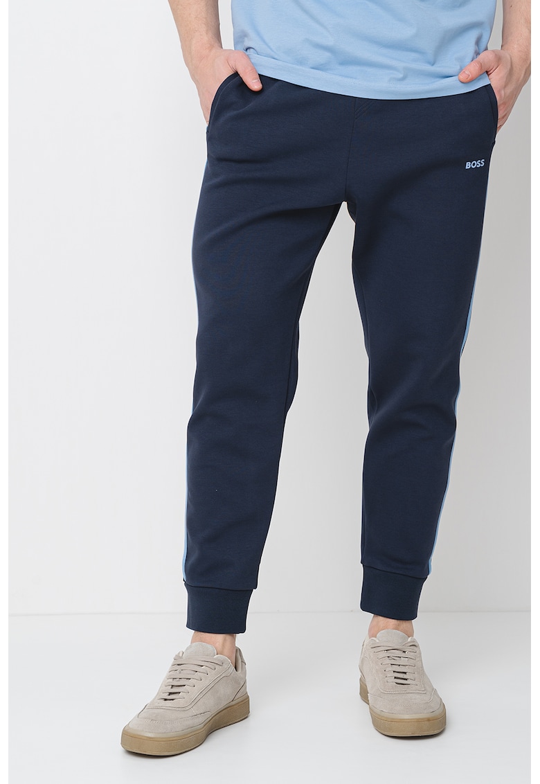 Pantaloni de trening din amestec de bumbac cu logo discret - Albastru ultramarin
