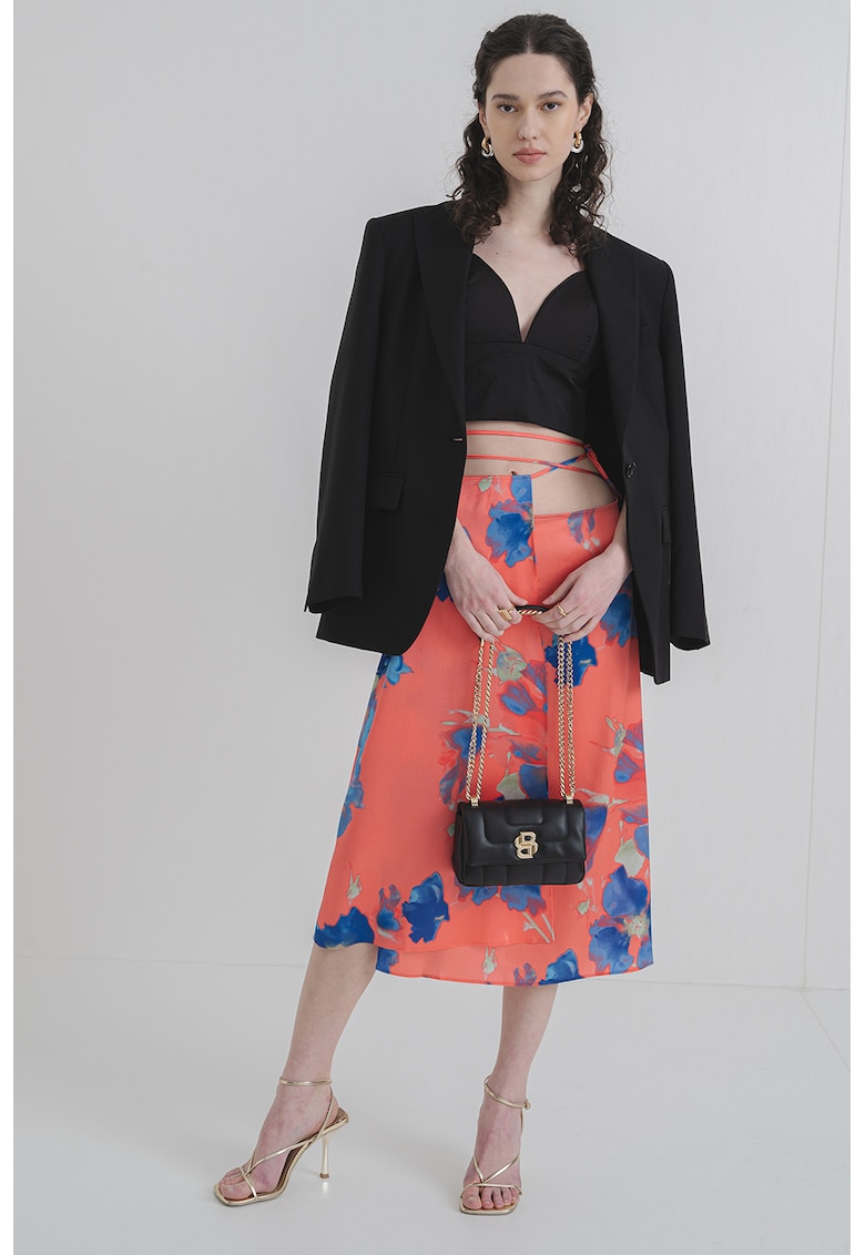 Fusta midi cu model floral