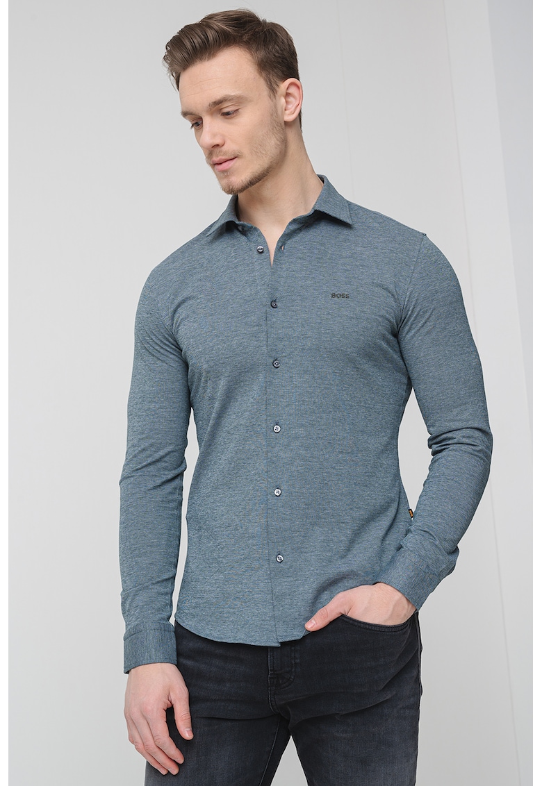 Camasa cambrata din bumbac cu logo discret