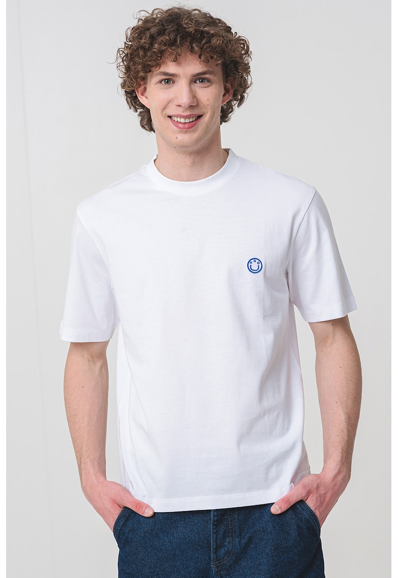 Tricou cu decolteu la baza gatului regular fit Niley - Alb optic/Albastru