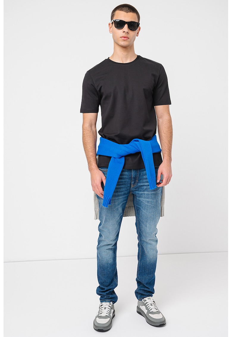 Tricou de bumbac cu decolteu la baza gatului Dimerstee - Negru
