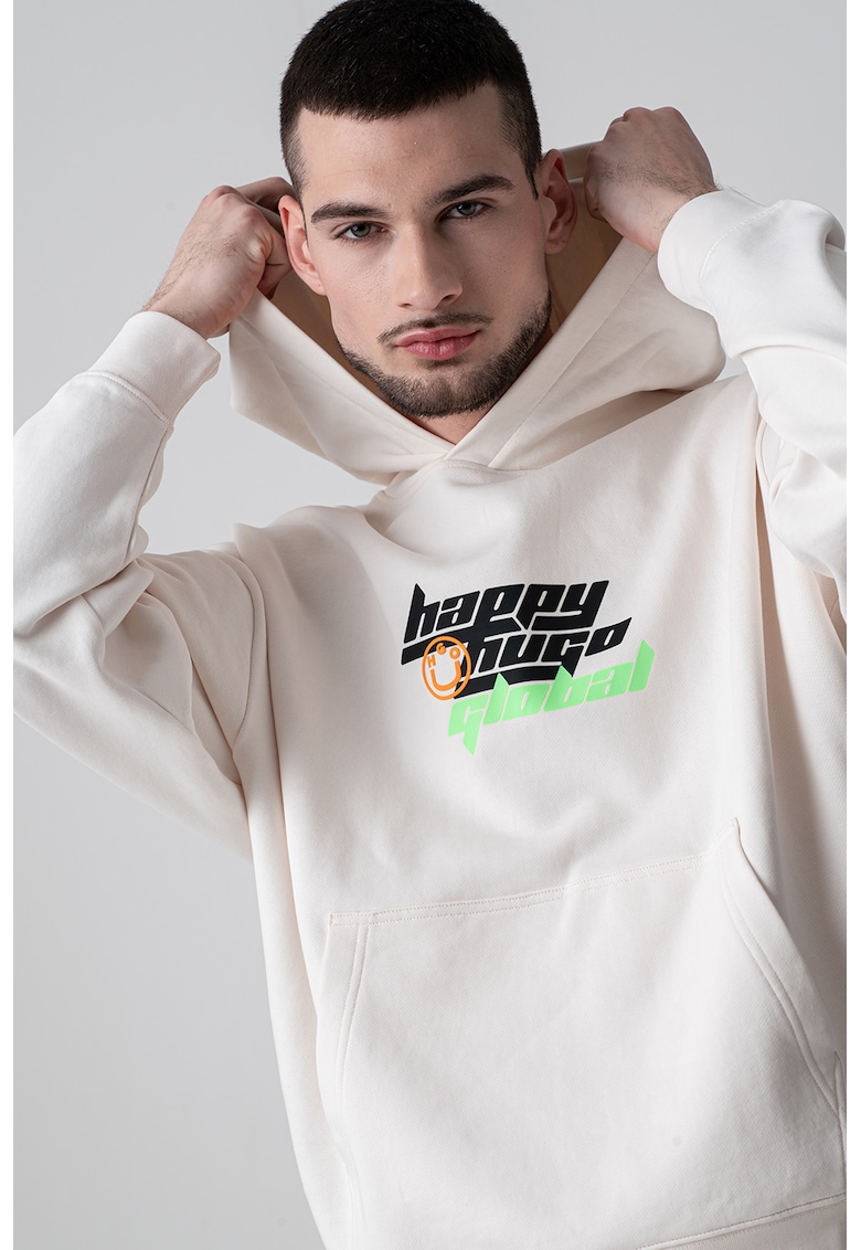 Hanorac din bumbac cu logo si buzunar kangaroo