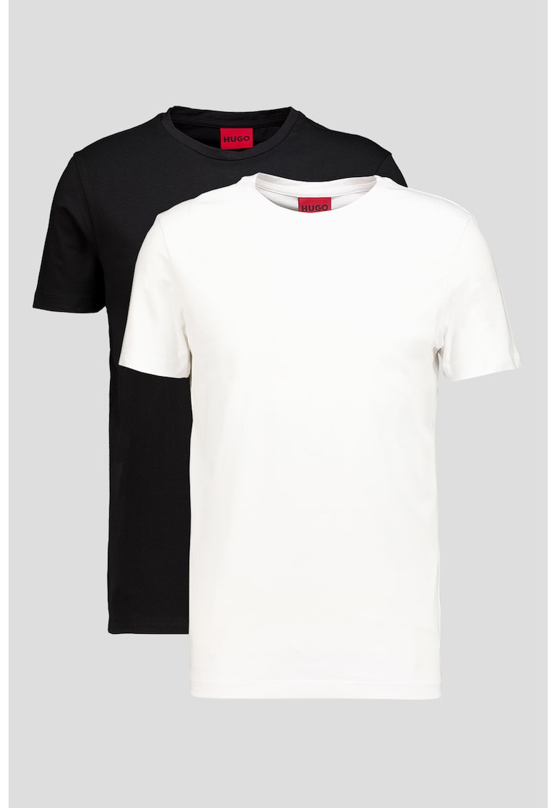Tricou cu decolteu rotund si logo pe spate - Alb/Negru