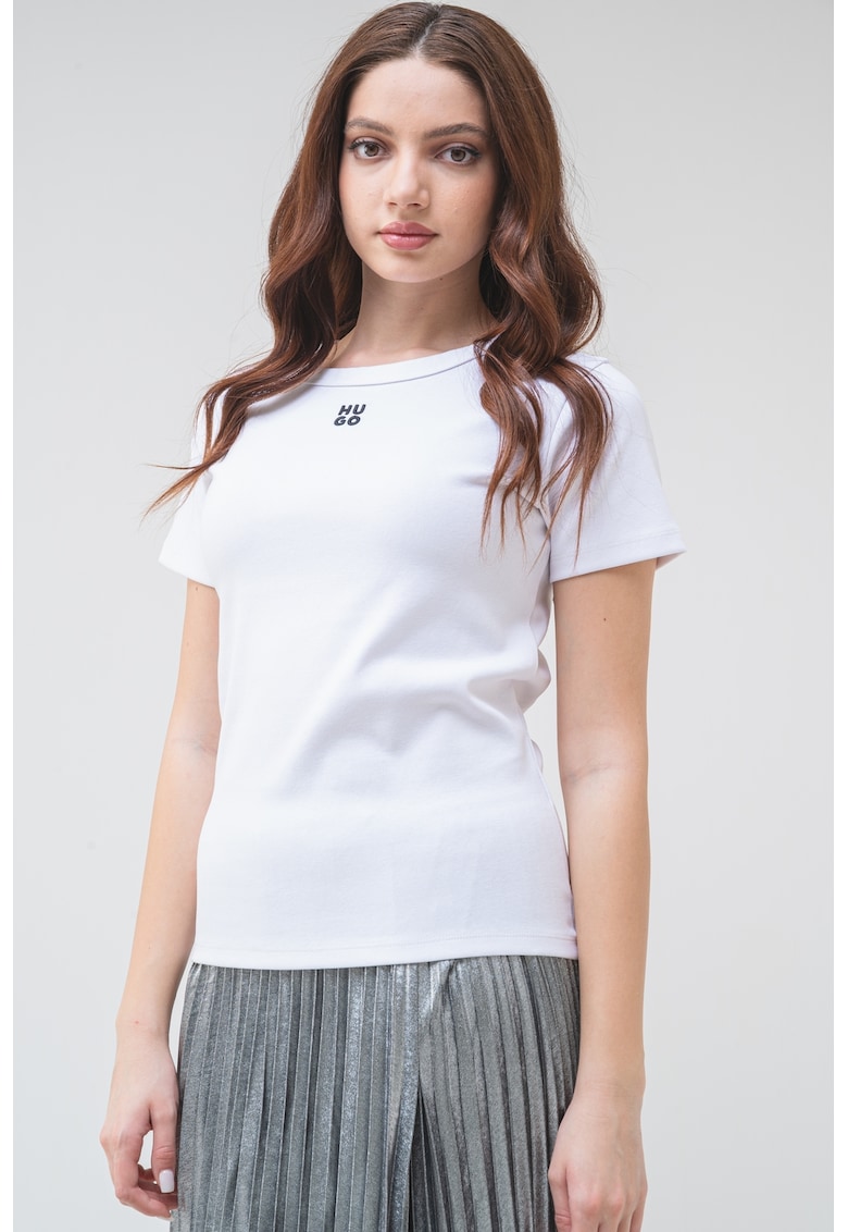 Tricou cu decolteu la baza gatului Deloris - Alb optic