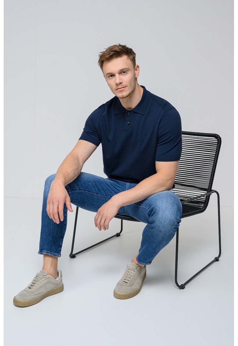 Tricou polo tricotat fin Asac - Bleumarin