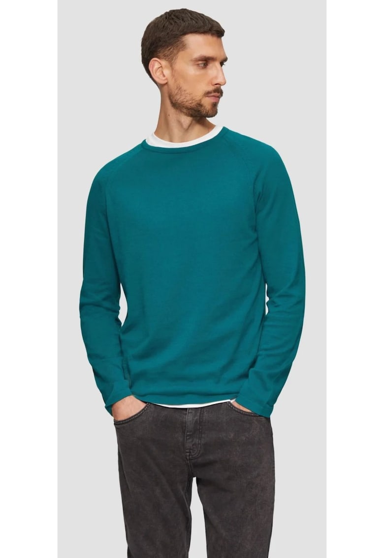 Pulover barbati - subtire - din bumbac - cu logo - Turcoaz Pulover barbati - subtire - din bumbac - cu logo - Turcoaz
