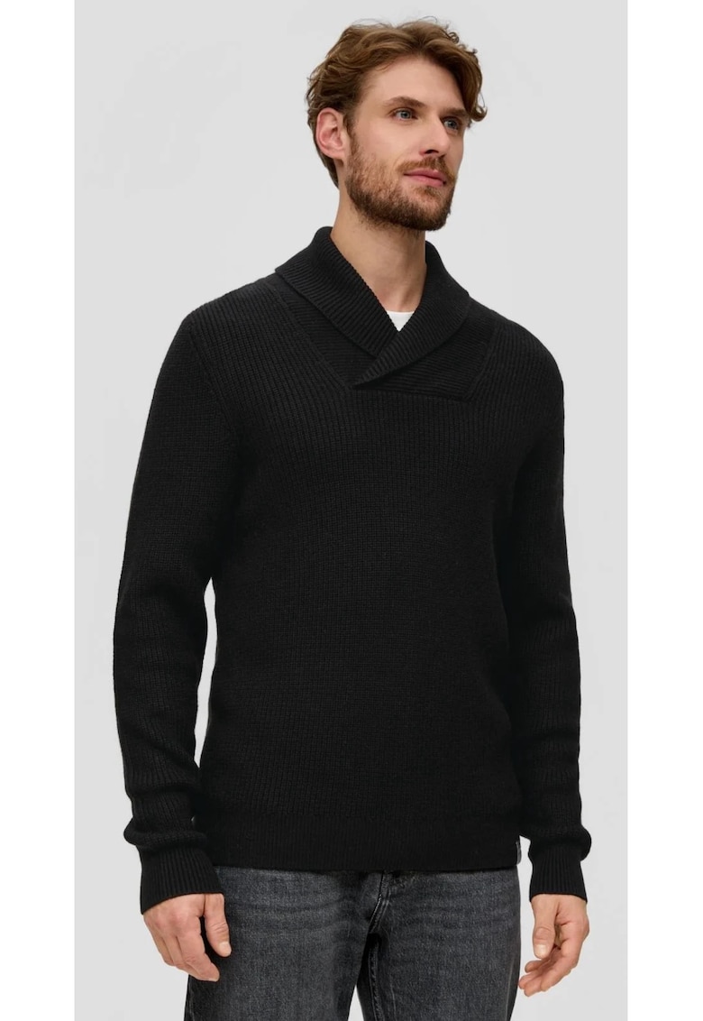 Pulover barbati din tricot cu guler sal - din amestec de bumbac si lana - Negru Pulover barbati din tricot cu guler sal - din amestec de bumbac si lana - Negru