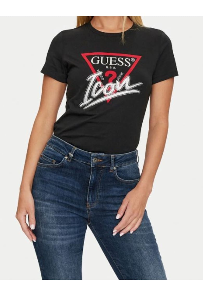 Guess Tricou dama bumbac - negru