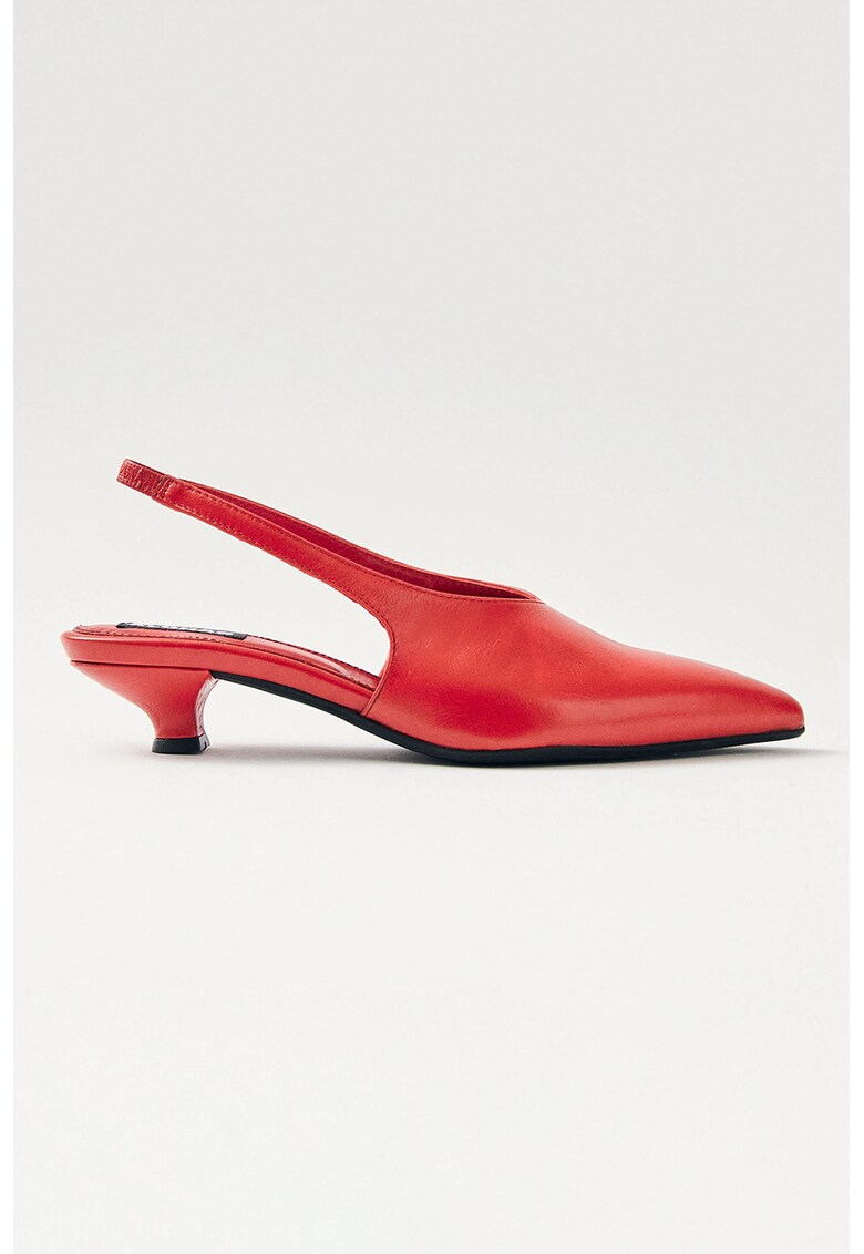 Pantofi slingback de piele cu varf ascutit - Rosu