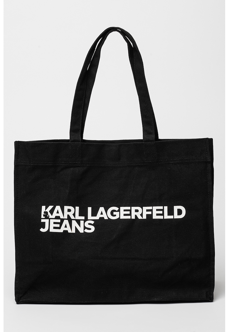 Geanta shopper de bumbac - Negru/Alb optic