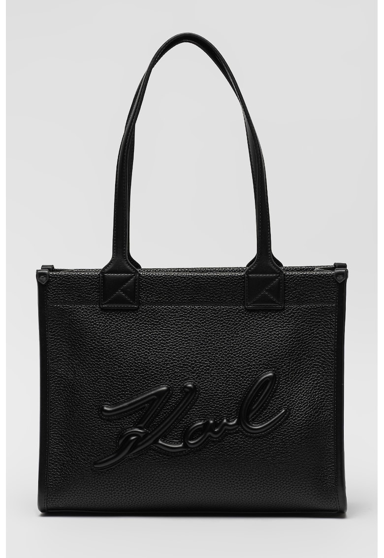 Geanta shopper din piele ecologica cu logo - Negru