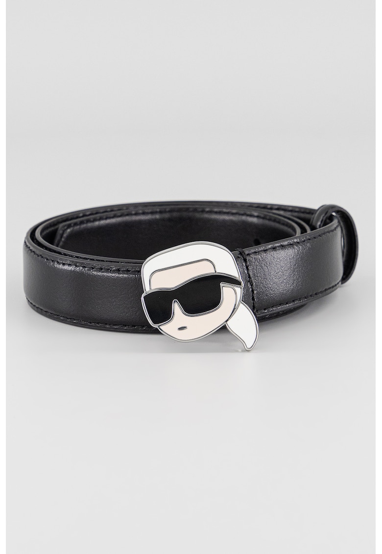 Curea de piele Ikon - Negru/Alb optic