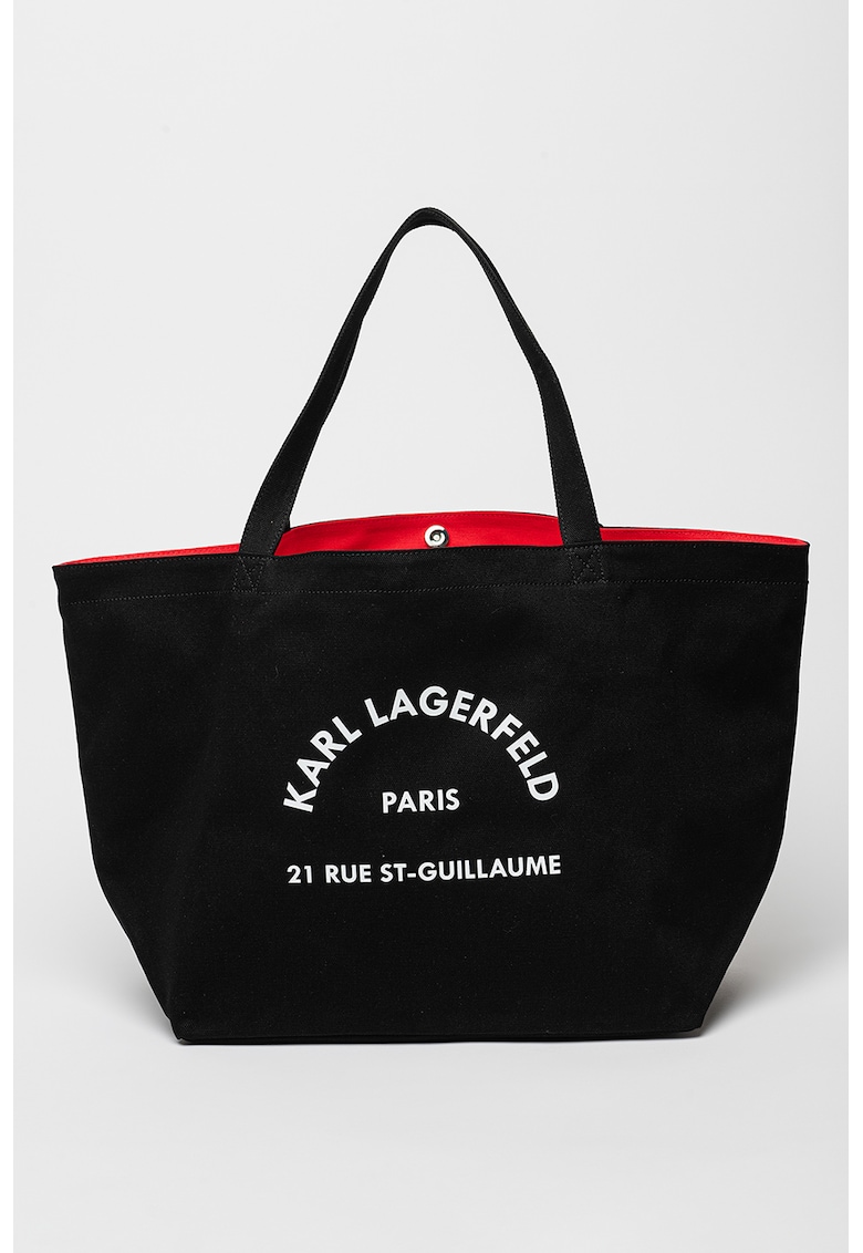 Geanta shopper de panza cu buzunar interior - Negru/Alb optic