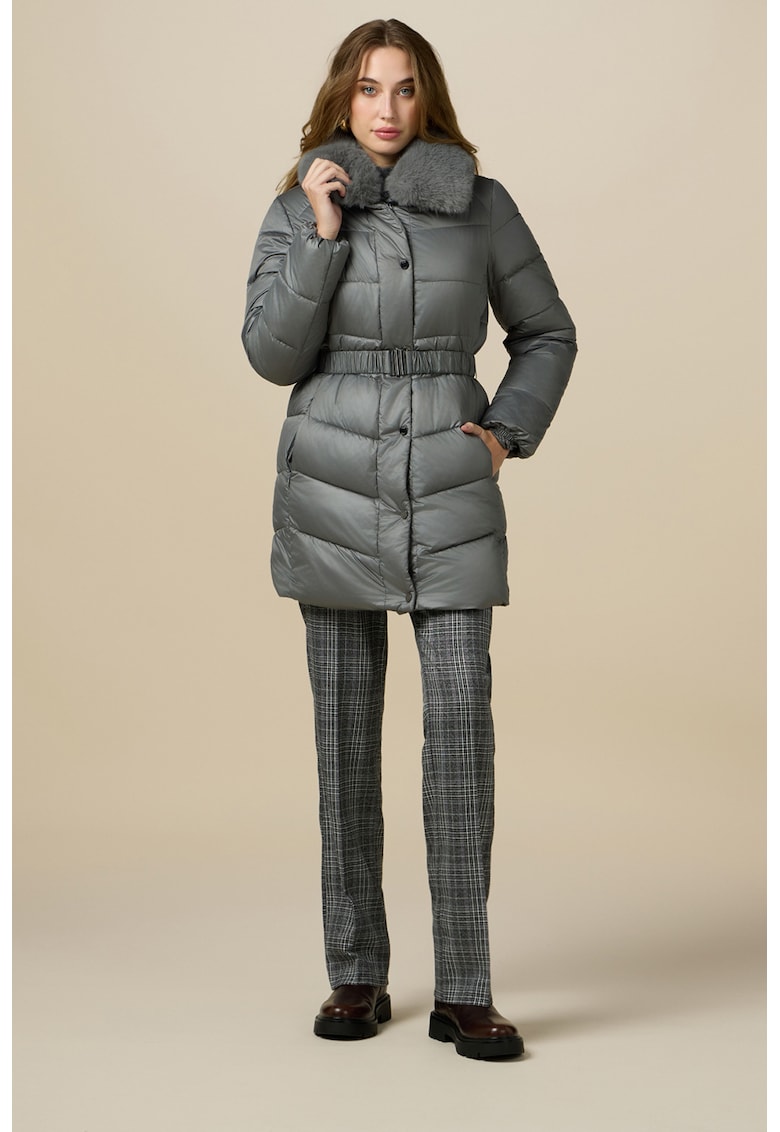 Geaca matlasata cu guler din blana sintetica - Gri inchis