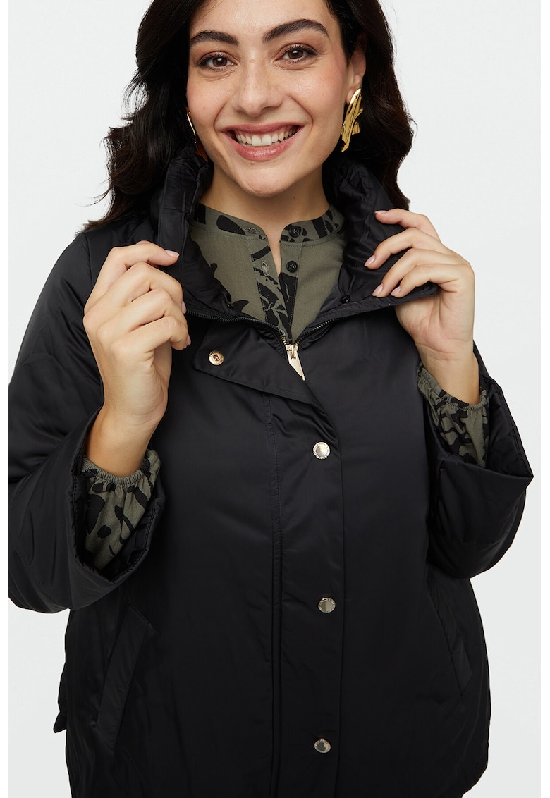 Geaca cu blana sintetica detasabila la guler - Negru