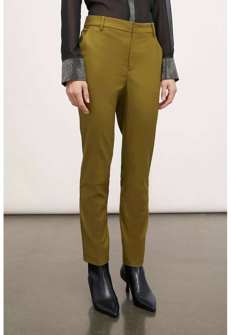 Pantaloni slim fit cu talie inalta - Verde masliniu