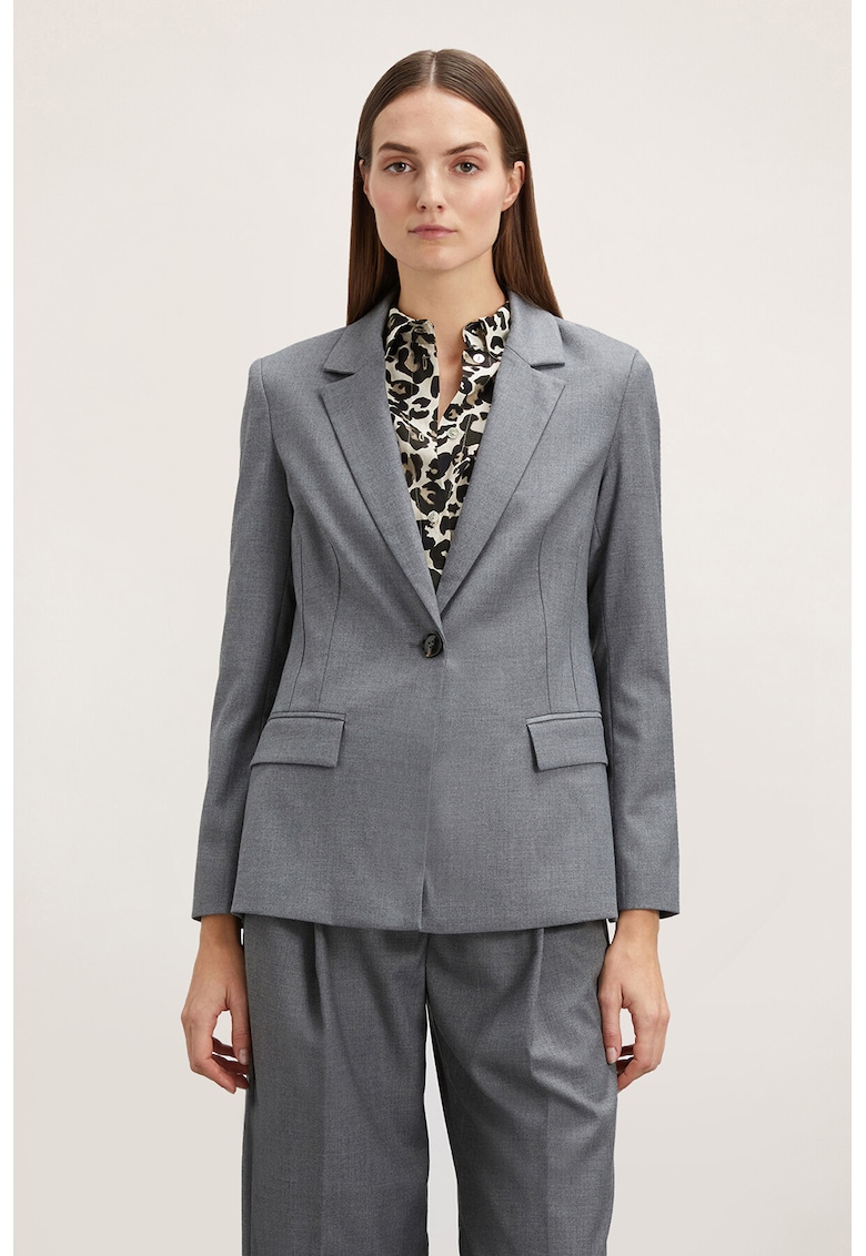 Sacou cu revere decupate si buzunare cu clapa - Gri inchis