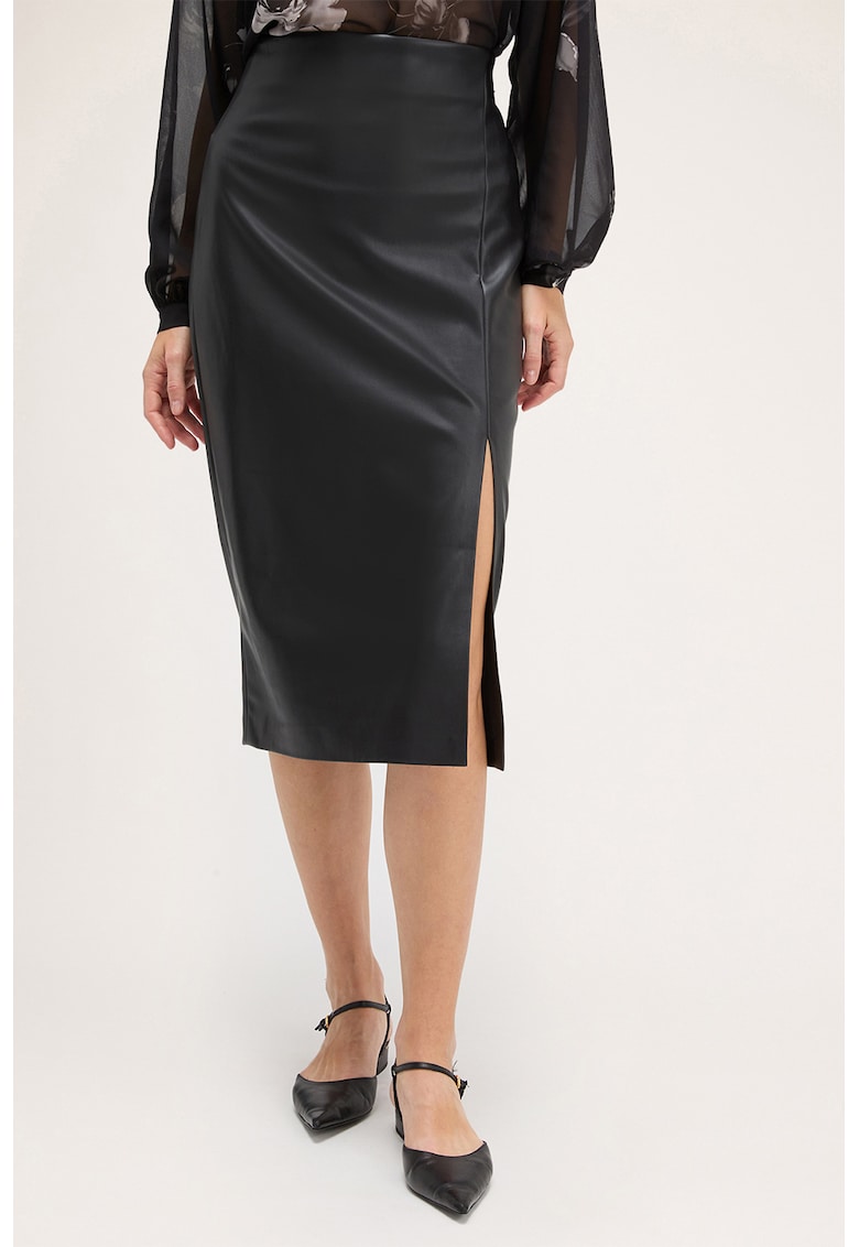 Fusta din piele ecologica cu slit lateral