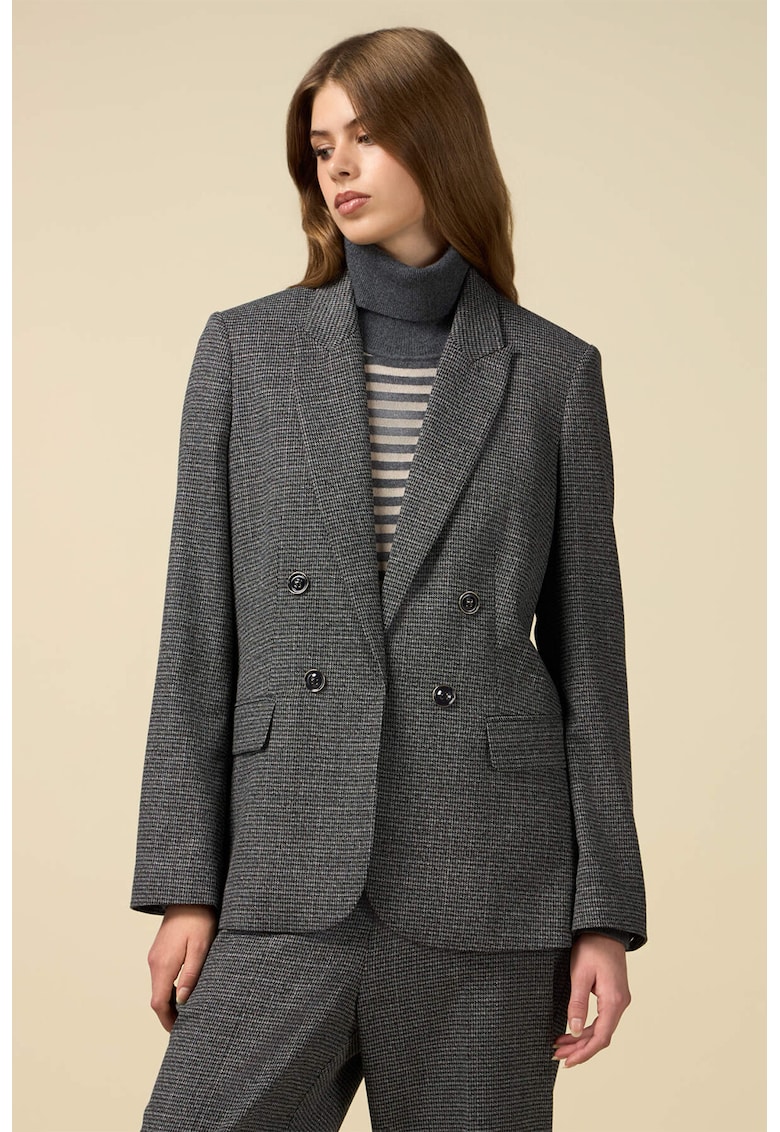 Sacou cu doua randuri de nasturi si model houndstooth - Gri