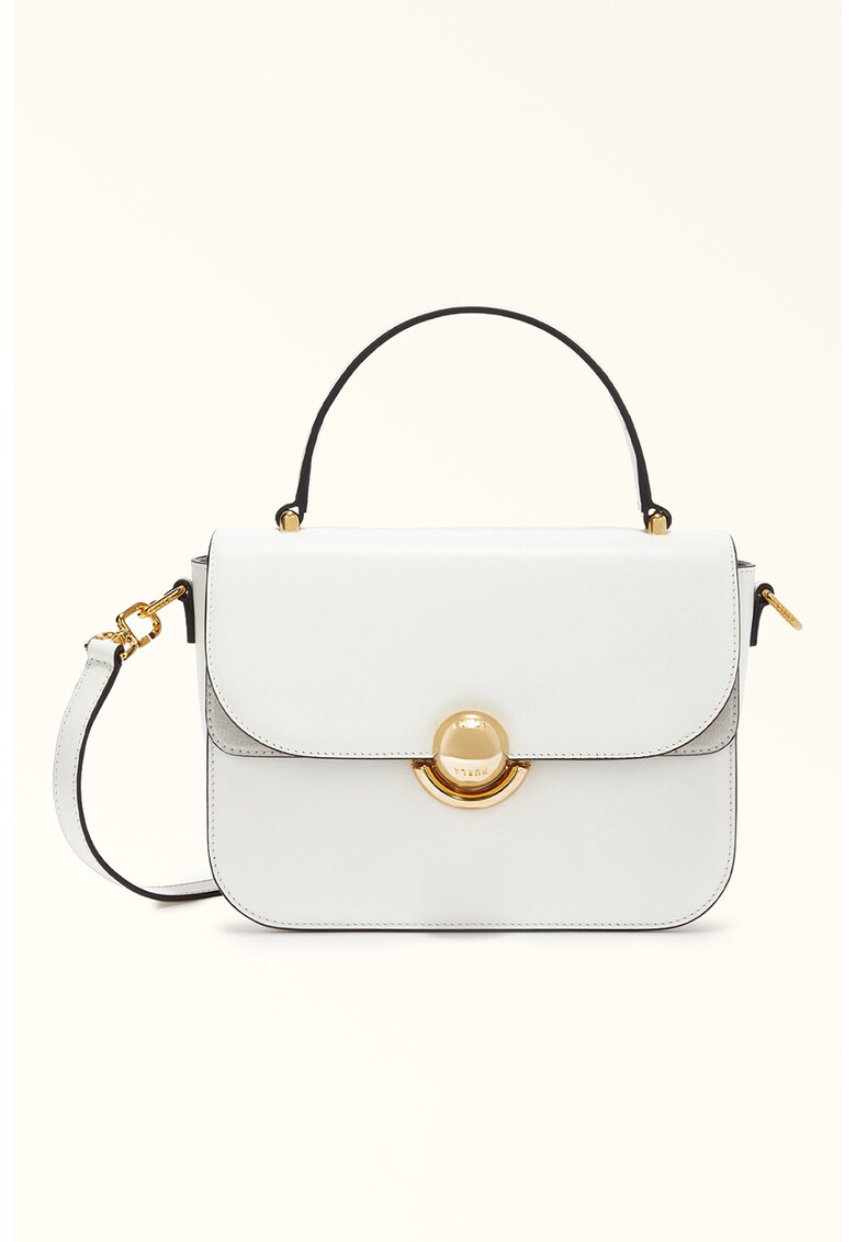 Geanta de piele cu maner si bareta aditionala Sfera - Alb fildes