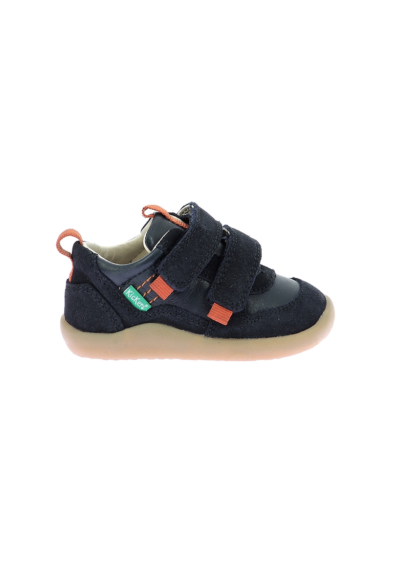 Pantofi sport de piele cu velcro - Portocaliu/Bleumarin