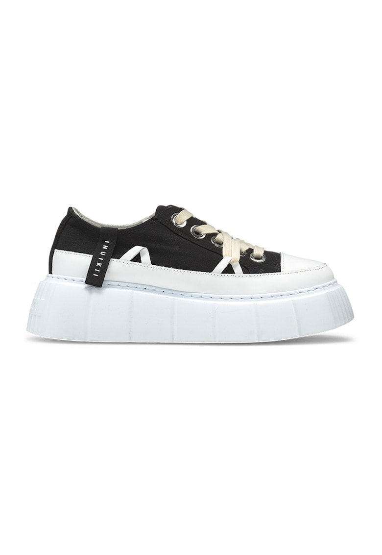 Pantofi sport flatform - din material textil - Negru/Crem