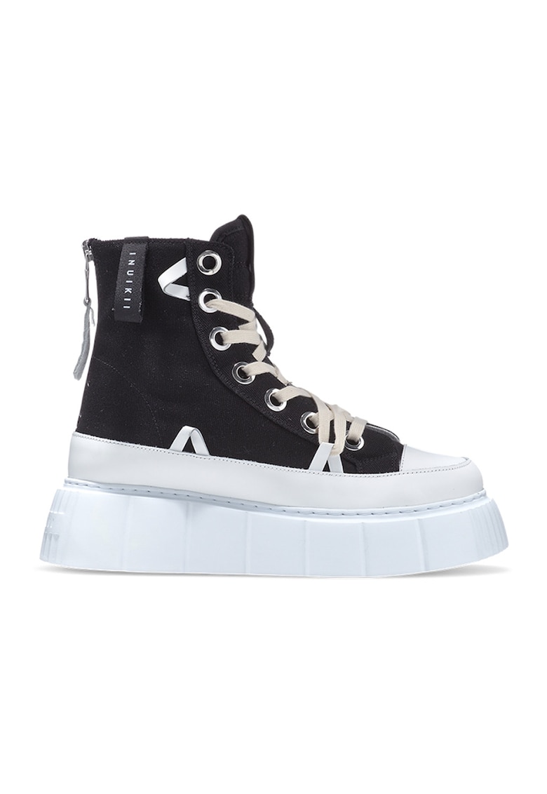 Pantofi sport flatform - din material textil - Alb/Negru