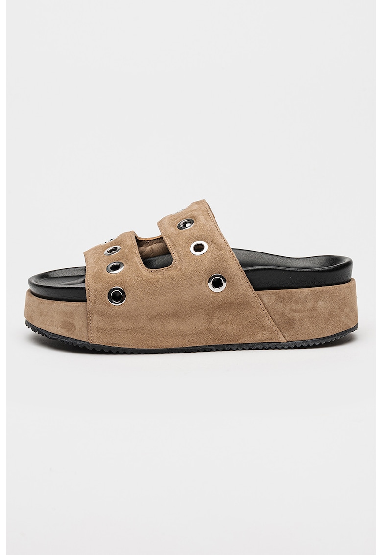 Papuci de piele intoarsa - Maro taupe